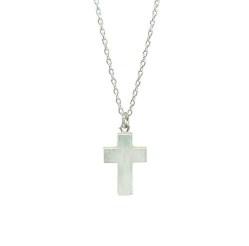 Natural Mother Of Pearl Cross Pendant Necklace, Handmade Jewelry, 925 Sterling Silver 16 + 2 Inch Adjustable Chain (Mother Of Pearl)