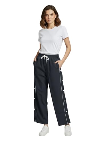 Image of ADDYVERO Women Cargo Dark Grey Lose Fitting with Side Pockets Detailing High Waisted Casual Pant (Dark Grey, 34)