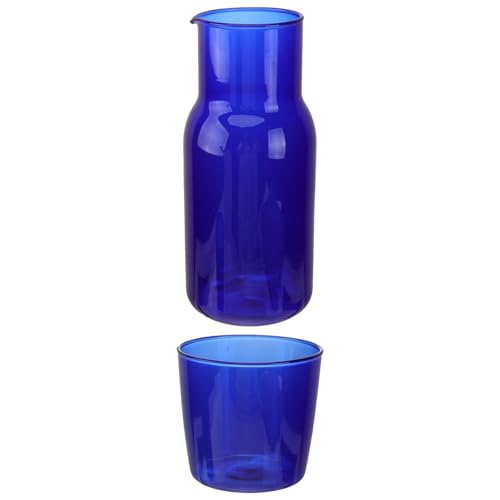 OFFIGAM Juego de Vasos de Vidrio y Jarra Azul de Borosilicato, Gran Capacidad, Resistente a Altas Temperaturas, Adecuado para Hogar, Oficina y Eventos Sociales