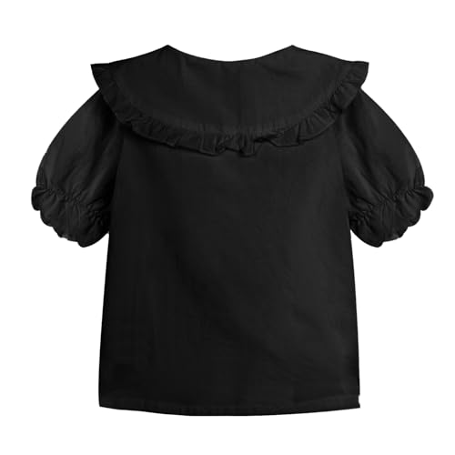 Image of LittleSpring Girls Short Sleeve Peter Pan Blouse with Elastic Cuffs