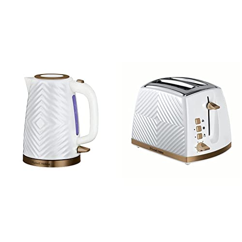 Russell Hobbs Groove Electric Kettle and Toaster Set, White