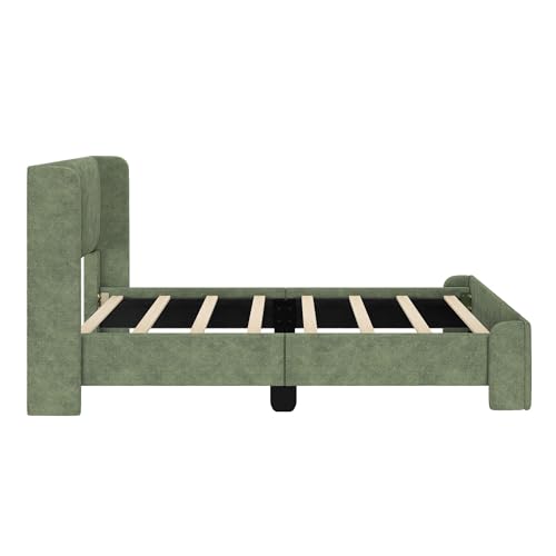 Max-Lily-Upholstered-Twin-Bed-Frame-with-Rectangular-Headboard-Upholstered-Platform-Bed-for-Kids-No-Box-Spring-Needed-Easy-Assembly-Green Max Lily Upholstered Twin Bed Frame with Rectangular Headboard Upholstered Platform Bed for Kids No Box Spring Needed Easy Assembly Green