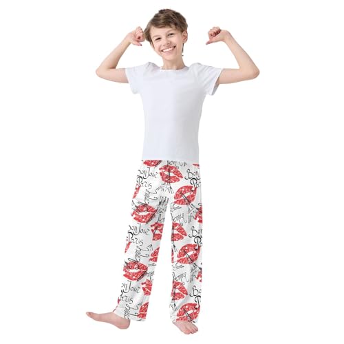 Eiffel Tower Kiss Lip Boys Long Pants Soft Trousers Elastic Waist Kids Lounge Bottoms with Pockets S-XL2