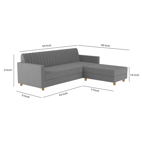 Image of Rosebell 3 + 1 Wooden L Shape Four Seater Sofa Set for Living Room Furniture Set| Velvet Upholstery Sectional Couch & Compact Living Spaces & Office-Grey