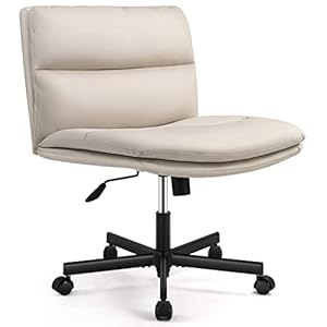 EMIAH Armless Office Desks Chair with Wheels PU-Padded Vanity Chair Mid-Back Ergonomic Home Office Computer Chair Comfortable Adjustable Swivel Task Chair with Thickened Cushion