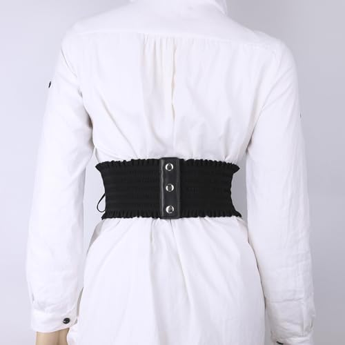 Vintage Faux Leather Corset Belt Sides Lace-up Medieval Renaissance Underbust Wide Elastic Waist Belts for Women4