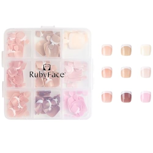 Image of 9 Color Press On Nails Fake Nail 216 Pcs, French tip press-on nails, Press on Nail, Artificial Nail Extensions Combo in Multicoloured, Full Cover Glossy Nude False Acrylic Nails for Women Girls (08, 216 count (Pack of 1))