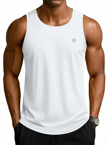 PINSPARK Herren Tanktops Rundhals Weich Muskelshirt Ärmelloses UPF 50+ Summer Funktionsshirt Bodybuilding Outdoor Fitness Ärmelloser Shirt Weiß XXL 1