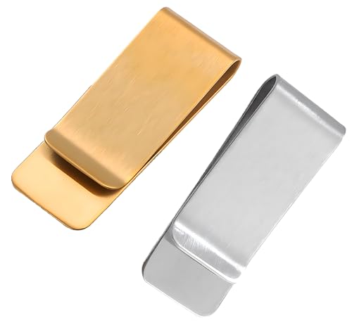 Small Men's Slim Money Clip, Stainless Steel Credit Business Card Holder, Pocket Cash Wallet, 2-Inch (2, Silver and Golden)