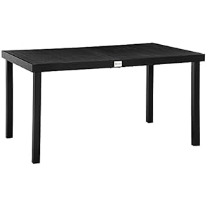 Outsunny Outdoor Dining Table for 6 Person, Rectangular Patio Table, Aluminum Metal Legs for Garden, Lawn, Patio, Woodgrain Black Outsunny Outdoor Dining Table for 6 Person Rectangular Patio Table Aluminum Metal Legs for Garden Lawn Patio Woodgrain Black