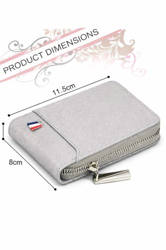 Image of Compact RFID Protected Card Wallet with Expandable Slots Zipper Closure and Currency Pocket (Grey)