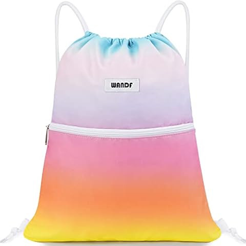 WANDF Drawstring Backpack String Bag Sackpack Cinch Water Resistant Nylon for Gym Shopping Sport Yoga (Rainbow) Cover