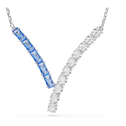Swarovski Colgante Matrix, Suspendido de una Delicada Cadena, Diseño Zirconia Transparentes y Azules en una Vívida Combinación de Tallas Redondas y Baguette, Baño de Rodio, Azul
