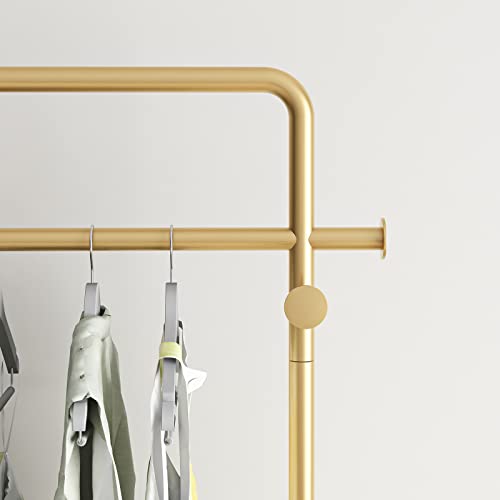 TIEOU Gold Clothing Racks with Shelf, Heavy Duty Gold Clothes Racks for Boutiques, Free-Standing Metal Garment Rack for Hanging Clothes, Modern Coat Rack Entryway