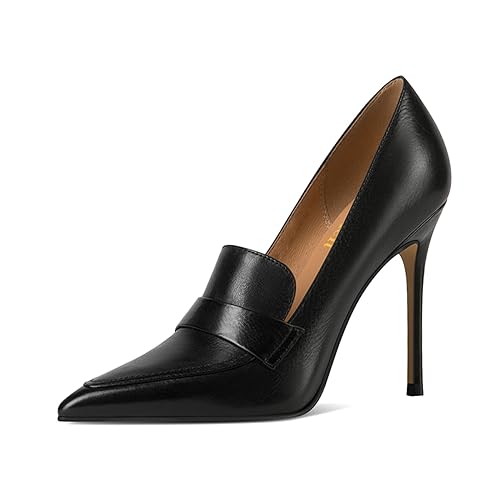 miss left Women Stiletto High Heel Loafer Pumps with Trim Closed Pointed Toe Slip on Basic Office Dress Shoe Size 4-16 US