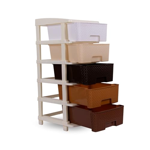 Image of KITCHIVO Plastic Modular Drawer Storage Chest Of Drawers Organizer Storage Box, Large Stomo Racks For Multipurpose Anti-slip Shoes Organizers (Coffee & Chocolate, 5 Layer)