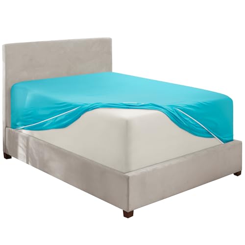 Image of Hearth & Harbor Extra Deep Pocket King Fitted Sheet - Fits 18 to 24 Inch Mattress - Ultra Soft 1800 Microfiber, Wrinkle-Free & Breathable - Hotel Luxury Fitted Sheet Only, Beach Blue