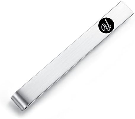 Honey Bear Mens Initial Alphabet Letter Tie Clip Bar - Normal Size Stainless Steel For Business Wedding Gift,5.4cm,Brushed Silver with Black A - Z