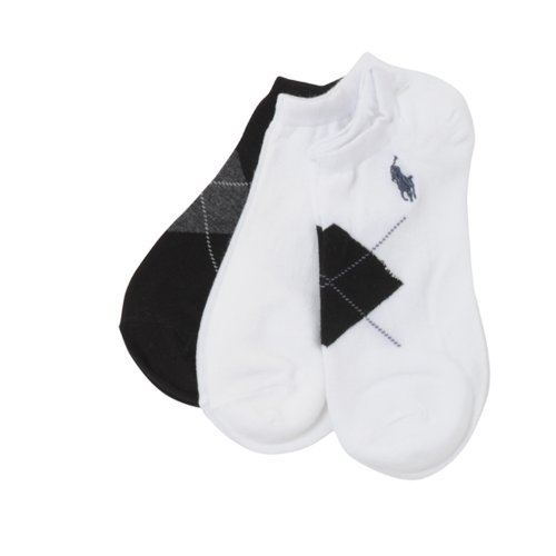 Ralph Lauren Mens 3 Pack Argyle Low-Cut Socks B/W 9-11 Ralph Lauren Mens 3 Pack Argyle Low-Cut Socks B/W 9-11