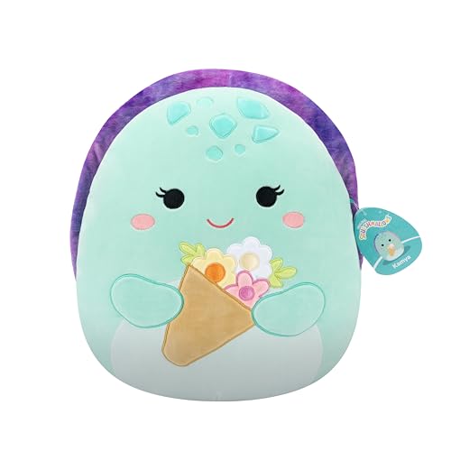 Image of Squishmallows Original 14in Kamya The Mint Leatherback Turtle Holding Bouquet – Official Jazwares Plush (Large)