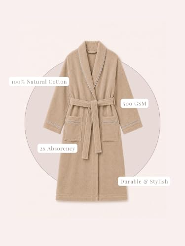 Image of RANGOLI Sunshine 100% Cotton Bathrobes For Women, 500 GSM Free Size Bath Robe With Rope,Ultra-soft, Lightweight & Highly Absorbent Luxurious Bath Gown /Bath Robe