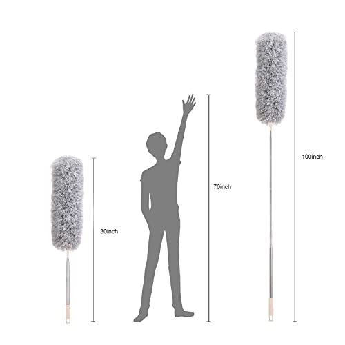 Image of Rorian Microfiber Feather Duster with Extendable Long Pole (100 Inches), Bendable Head for Cleaning High Ceiling Fans, Interior Roof, Cobwebs - Washable & Telescopic Long Handle Cleaning Tool (S1)