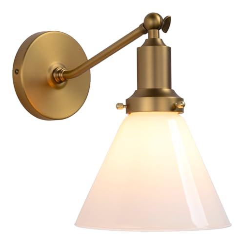Image of Industrial Vintage Slope Pole Wall Mount Single Sconce with Funnel Flared Milk White Glass Shade Wall Sconce Light Lamp Fixture