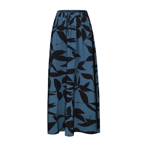 Vestidos de verano 2026 para mujer, falda casual, cintura elástica, impresa, línea A, verano, alta calidad, plisada, media mujer, azul, M