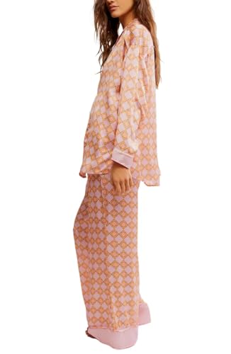 Image of LILTWIST Silk Satin Pajamas Set for Women 2 Piece Floral Pjs Wide Leg Lounge Pants Set Long Sleeve Button down Pj Shirts Set
