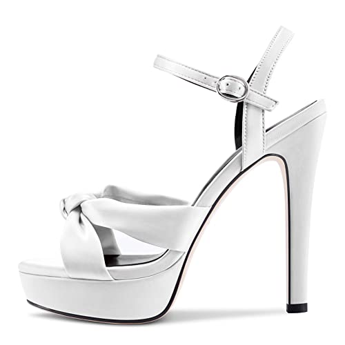 Saekcted Women Stiletto High Platform Heel Peep Open Toe Sandals Ankle Strap Slingback 5.1 Inches Heels Wedding Party2