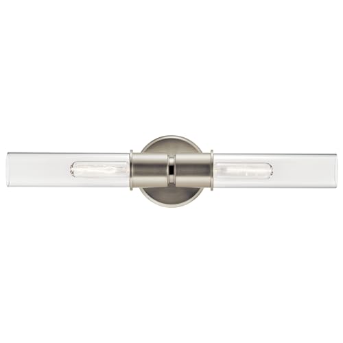 Image of Kichler Aviv 2-Light Wall Sconce, Modern Light with Clear Glass in Brushed Nickel, for Bedroom, Laundry Room, Kitchen or Hallway (24 inch x 5.5 inch), 52654NI