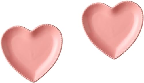 Yobuisg 2個 ハート型の陶器皿 ハートプレートセラミック ハートボウル ハートスナックボウル キッチンガジェット フードサービングプレート ハートディッシュ セラミックケーキプ 再利用可能 (ピンク)