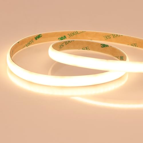 JOYLIT Diffused COB LED Light Strip 24V 3000K Warm White 16.4FT 525LM/FT Super Bright UL Premium Milky White Gel Coated Waterproof LED Tape Spotless 1400LEDs 100W Dimmable CRI 92+
