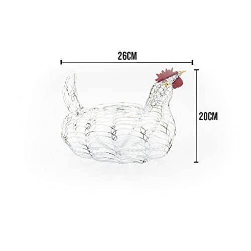 Porta Ovos Galinha Arame Cesta Retrô Grande Cabe 20 Ovos Cor:Branco