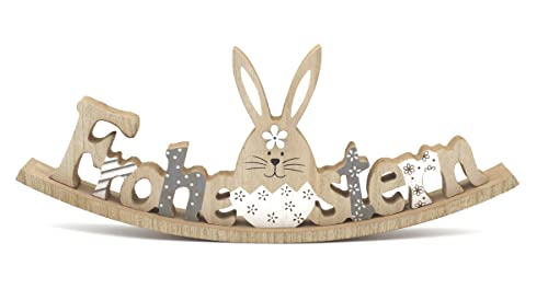 LB H&F Osterdeko Schriftzug Frohe Ostern Holz Hase Tischdeko Osterhase...