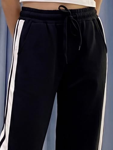 Image of Li'l Tomatoes Girls Cotton Track Pants | Soft & Comfortable Casual Summer Lower for Girls | Elastic Waist with Drawstring Everyday Wear | Side Stripe Straight Fit Trackpant | 9-16 Years |