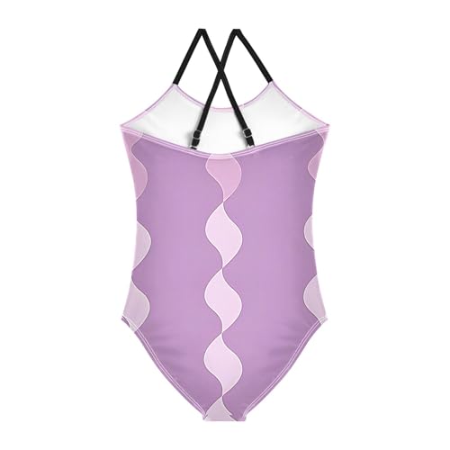 Bolaz Girls Swimsuits One-Piece Bathing Suits Multicolor Kids Sport Summer Beach Swimwear for 3-10 Years Old-Purple and Light Purple Wavy Columns Pattern2