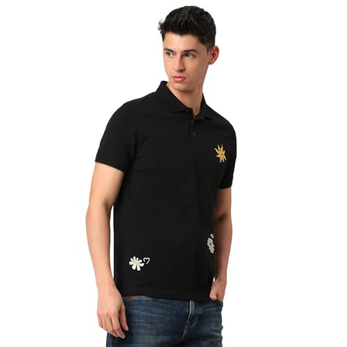 Image of Being Human Black Regular Fit Men's Polo T-Shirt Clothing