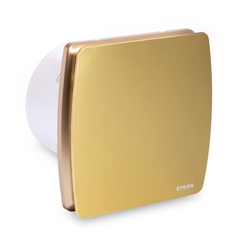 STERR Ventilador de baño de 150 mm con válvula antirretorno - Golden - Funcionamiento silencioso - Ventilador moderno para el baño - Ventilador de pared - Reducción de la humedad