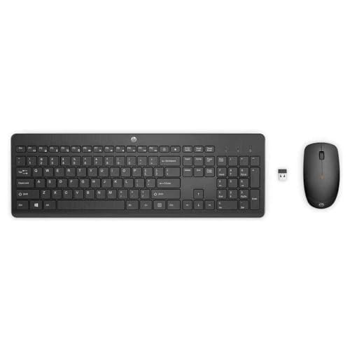 HP 230 Wireless Tastatur & Maus Set, Full-Size QWERTY Englisches Layout, Kabellos 2,4 GHz, Leise Chiclet-Tasten, 12 Funktionstasten, 1600 dpi Optische Maus, Schwarz