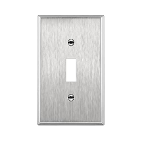 Image of ENERLITES Toggle Light Switch Stainless Steel Wall Plate, Metal Plate Corrosive Resistant Cover for Rotary Dimmers Lights, Size 1-Gang 4.50 inchx 2.76 inch, 7711, 430 Stainless Steel, UL Listed, Silver | Fits standard toggle switches; Rust-proof; Standard 1-gang; UL Listed; 7711