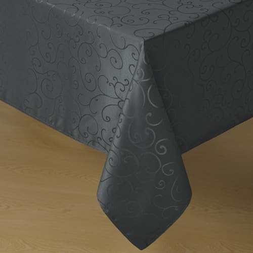 Romanstile Mantel lavable, 150 x 300 cm, gris oscuro, rectangular, jacquard, damasco, zarcillo, mantel para sala de estar, mesa de comedor, exterior, cumpleaños, fiesta, hotel