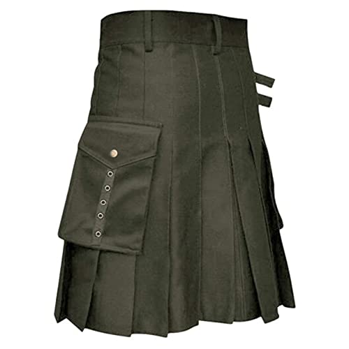 Pantalones de trabajo para hombre, diseño elástico, Sense Fashion Trend Scottish Holiday Dress multicolor falda plisada medieval de nailon pantalones de entrenamiento, verde, L
