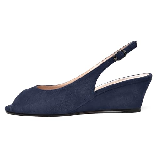 ROSERWISH Womens Casual Dating Buckle Stylish Peep Toe Suede Slingback Wedge Low Heel Pumps Shoes 2 Inch2