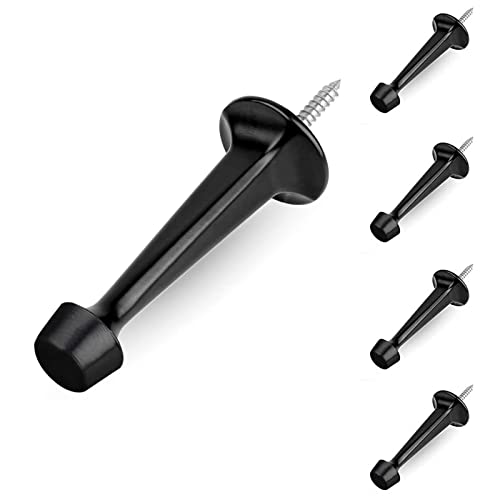 5 piezas Tope de puerta de aleación de zinc, con tope de goma, Tope de puerta montado en la pared, con tornillos de montaje y anclajes (Negro) Cover