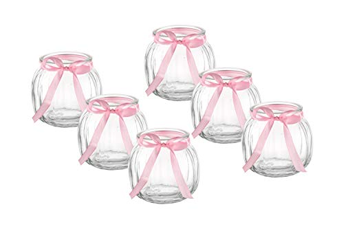 Casa-Vetro 12 x florero de lazo blanco o rosa portavelas de mesa decorativo Jarrón para velas de té Set Vasos, bodas y fiestas botellas Cristal Transparente, vidrio, Blanco, 12 x Rosa Schleife