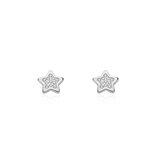 Pendientes Niña Oro Blanco de estrella con circonitas (9kts)