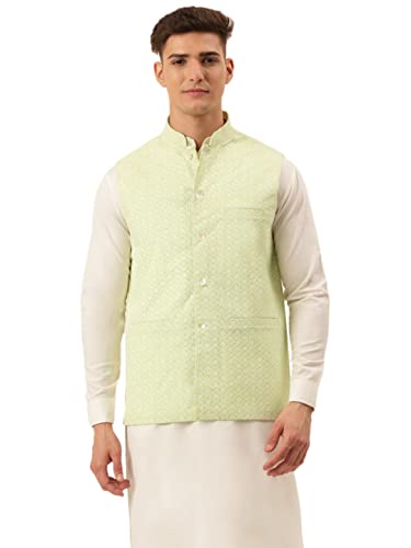 Image of Jompers Men's Embroidered Woven Pure Cotton Nehru Jacket