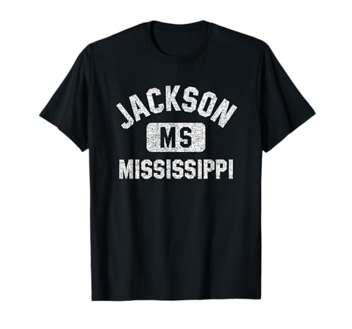 Jackson Mississippi Gym Style Distressed White Print T-Shirt