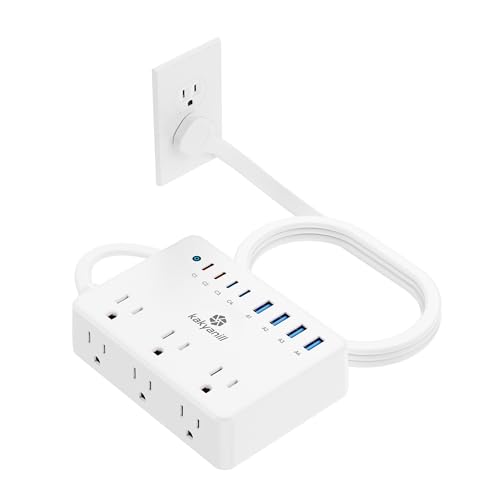 Image of Small Surge Protector Power Strip, Kakyanill 5 ft Flat Extension Cord with 4 Outlets 3 USB Ports (2 USB C), 900 Joules Protection, Suitable for Home Office Dorm Room, White